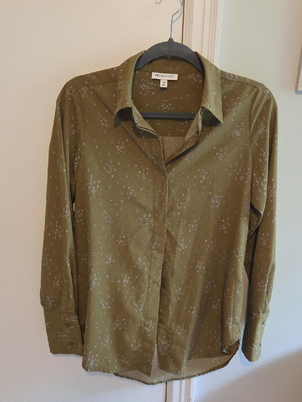 Prologue Olive Green Button-Down Shirt with Subtle Speckle